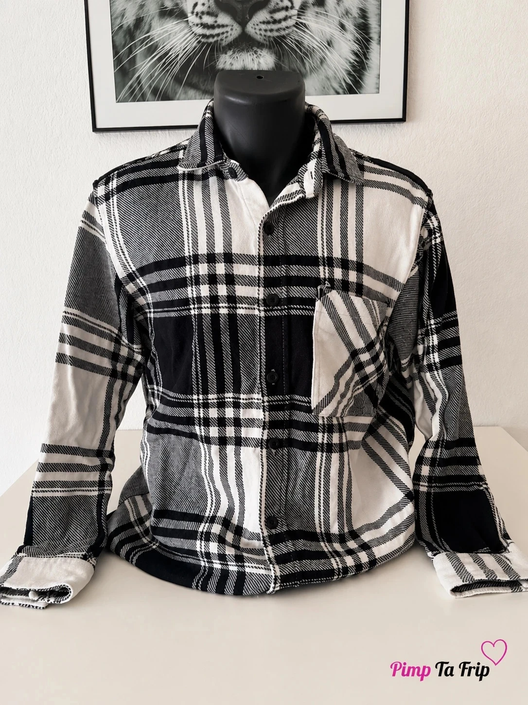Surchemise à carreaux noir écru Pull&Bear 100 % coton manches longues homme M